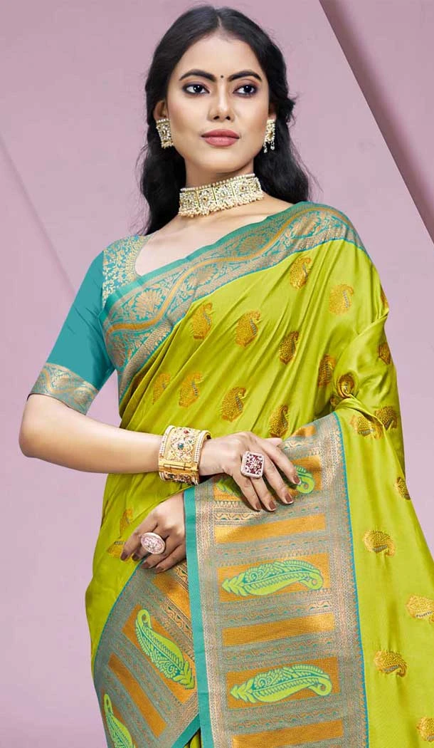 Mehendi Green Art Silk Weaving Work Party Wear Saree - 11460201002