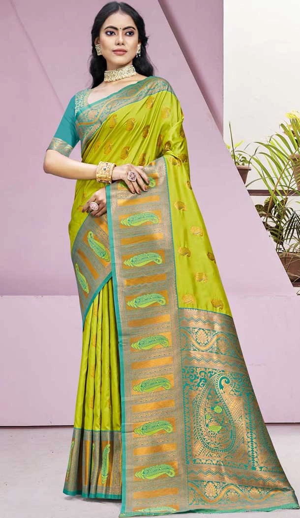 Mehendi Green Art Silk Weaving Work Party Wear Saree - 11460201002