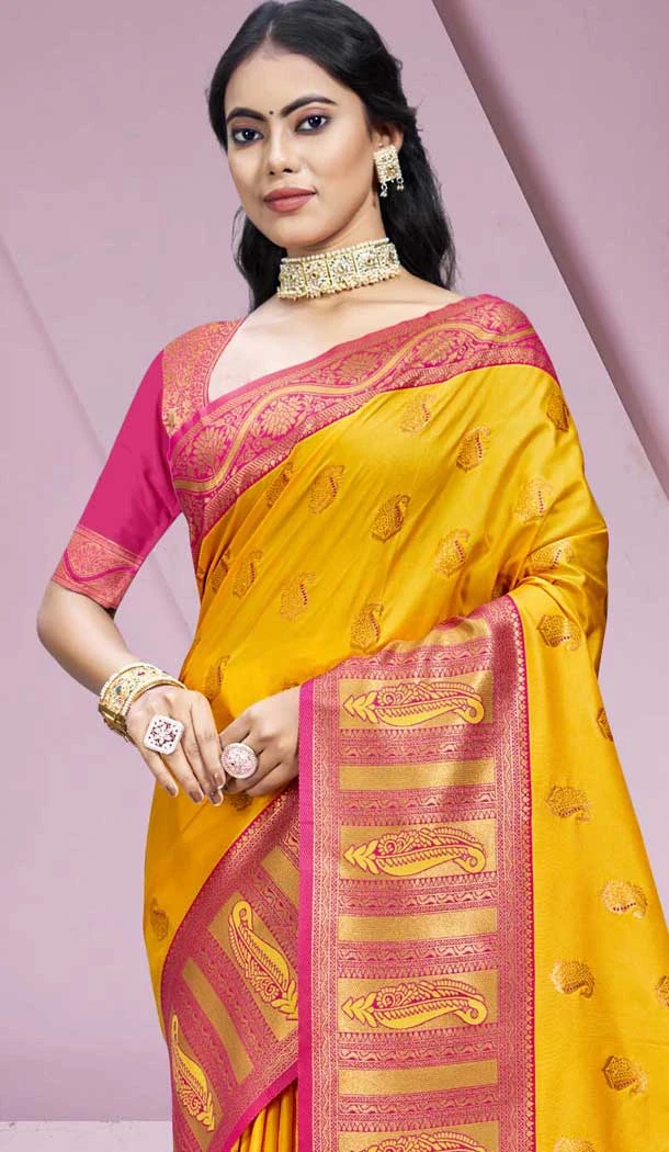 Yellow Art Silk Weaving Work Party Wear Saree - 11460201004