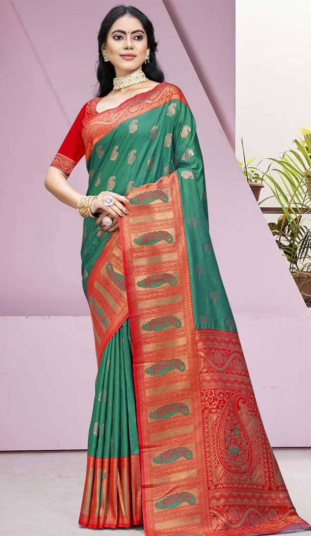 Art Silk Weaving Work Party Wear Saree In Sea Green - 11460201008