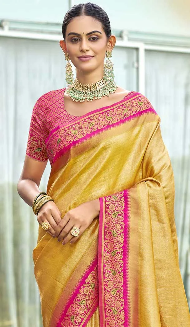 Yellow Art Silk Weaving Work Designer Party  Wear Saree  - 11463201022