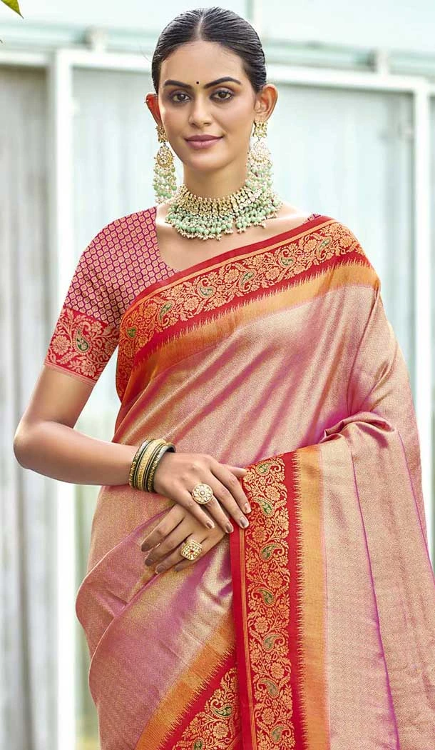 Peach Art Silk Weaving Work Designer Party  Wear Saree  - 11463201025