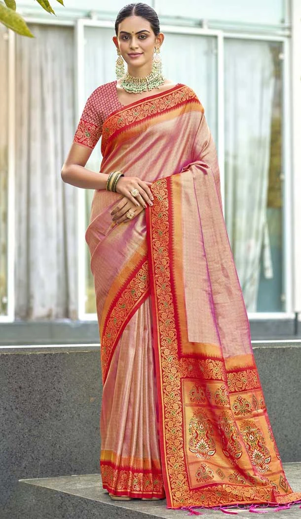 Peach Art Silk Weaving Work Designer Party  Wear Saree  - 11463201025