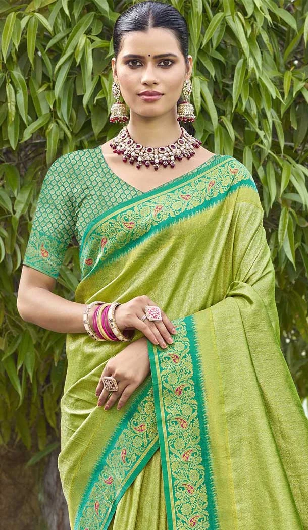 Parrot Green Art Silk Weaving Work Designer Party  Wear Saree  - 11463201026