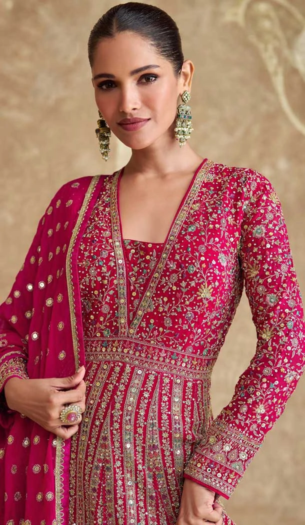 Rani Pink Georgette Embroidered Party Wear Anarkali Suit - 11555201653