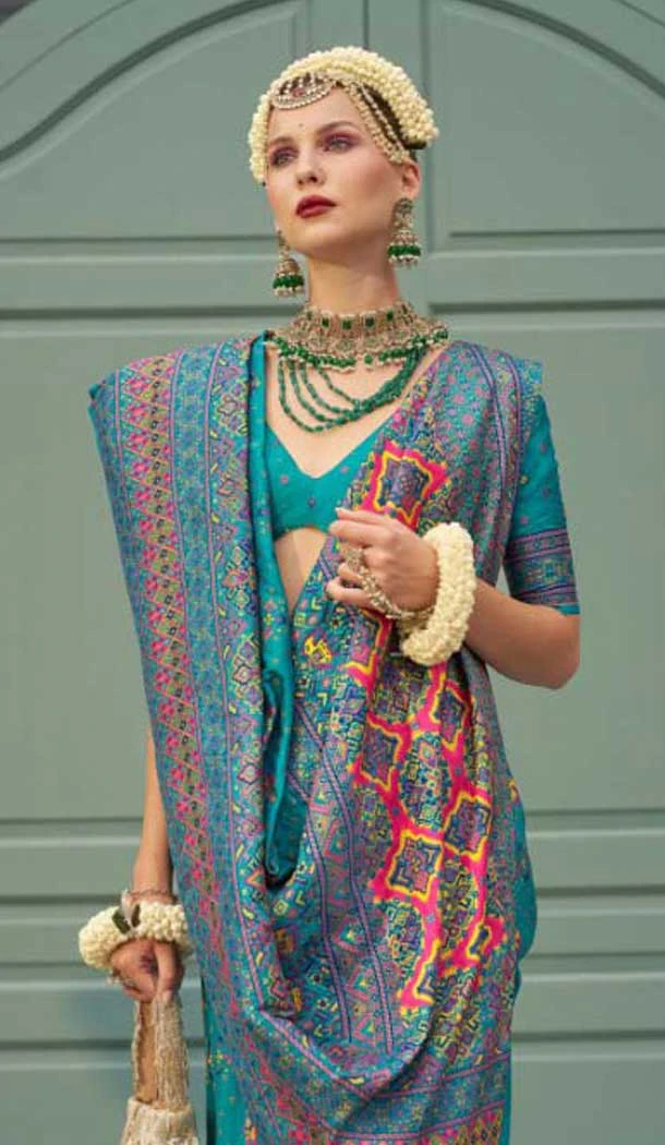 Firozi Blue Banarasi Silk Weaving Work Party Wear Saree - 11540201569