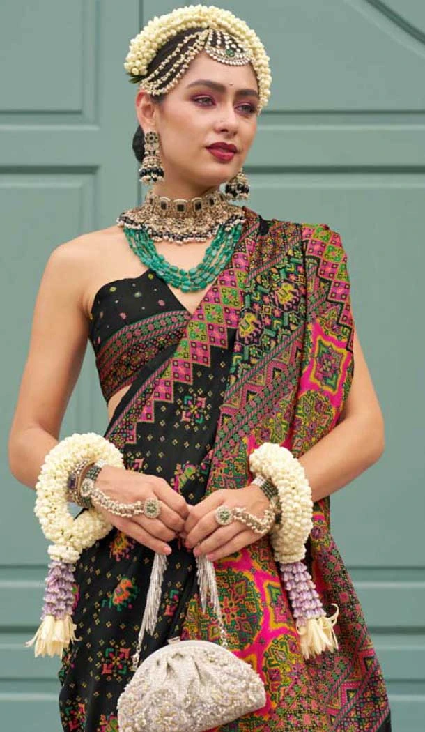 Black Banarasi Silk Weaving Work Party Wear Saree - 11540201572
