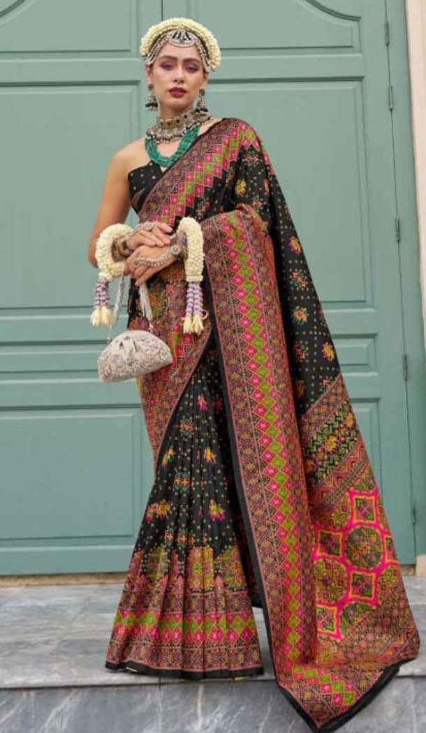 Black Banarasi Silk Weaving Work Party Wear Saree - 11540201572