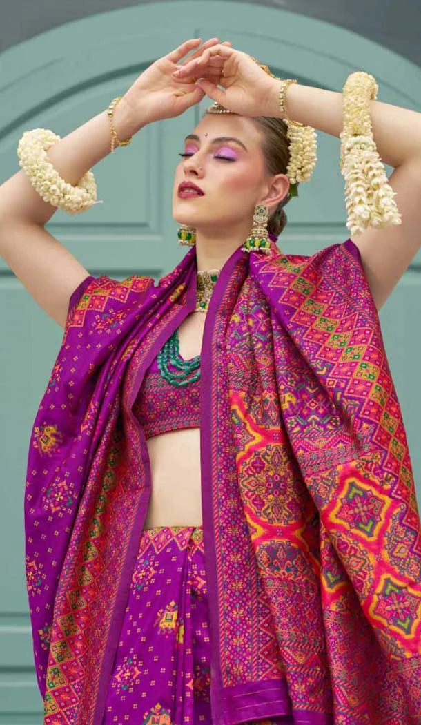 Brinjal Color Banarasi Silk Weaving Work Party Wear Saree - 11540201576