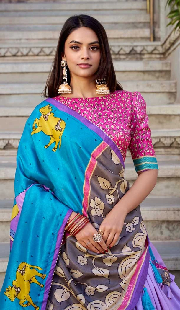 Tussar Silk Printed Traditional Party Wear Lehenga Choli In Light Purple - 11562201691