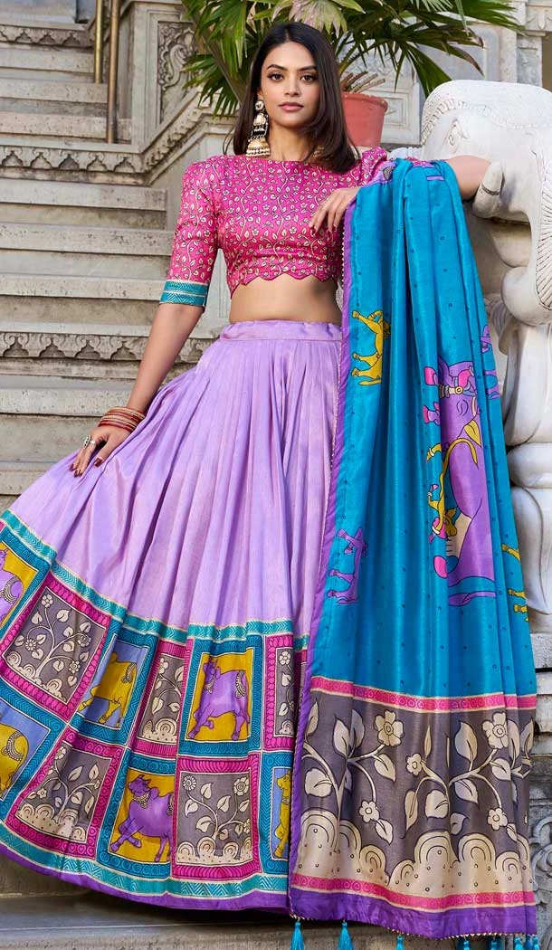Tussar Silk Printed Traditional Party Wear Lehenga Choli In Light Purple - 11562201691