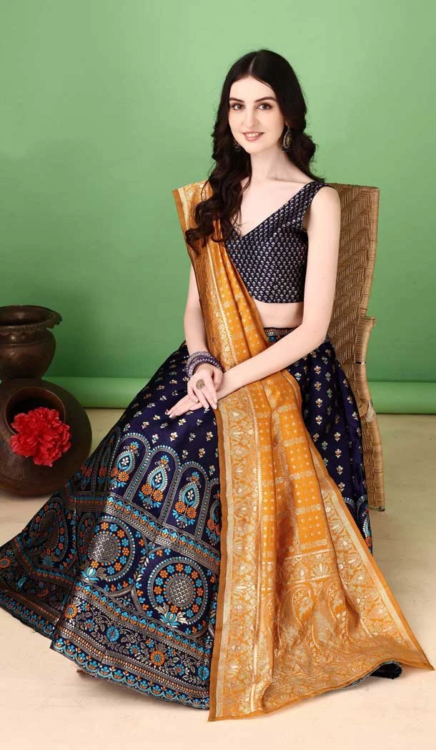 Multi Color Silk Jacquard Work Casual Party Wear Lehenga Choli  - 11564201701