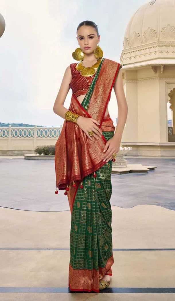 Banarasi Silk Weaving Work Party Wear Saree In Green - 11576201770