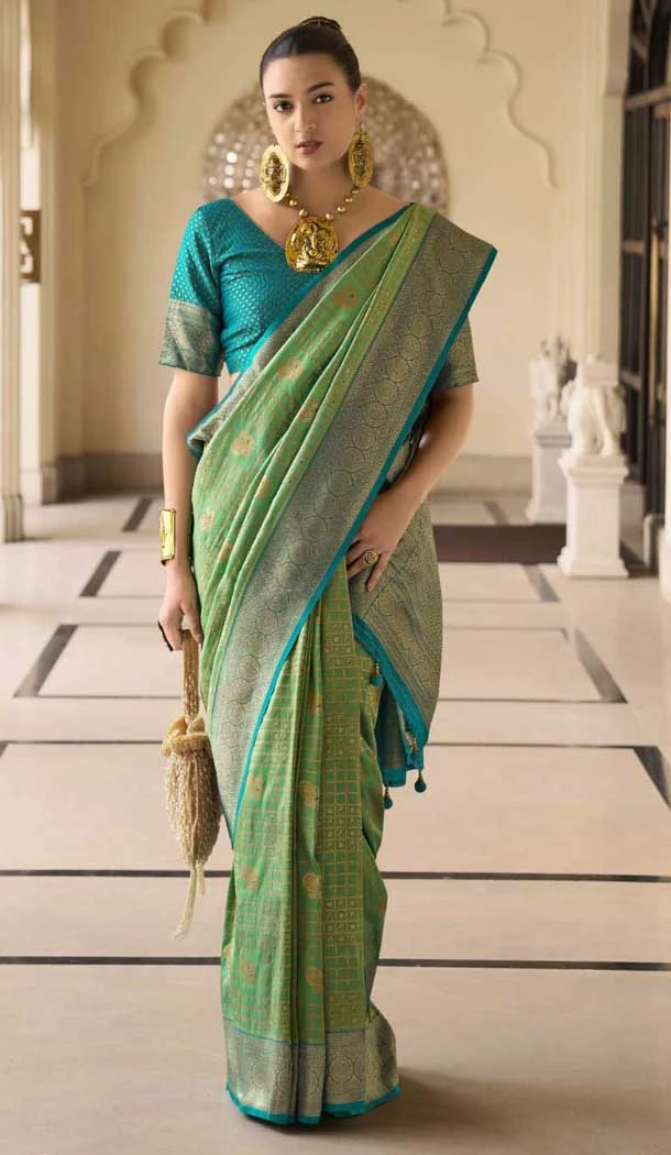 Banarasi Silk Weaving Work Party Wear Saree In Pista Green - 11576201772