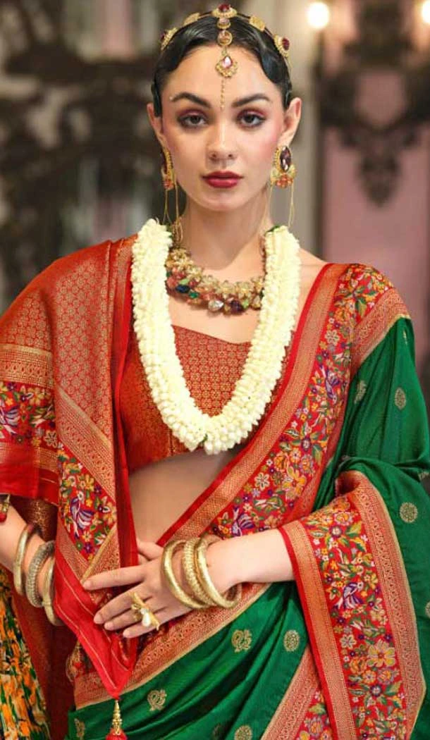 Dark Green Banarasi Silk Resham Work Designer Party Wear Saree - 11577201778