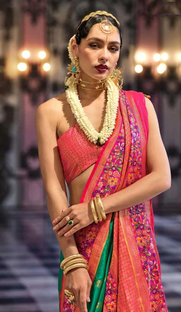 Rama Blue Banarasi Silk Resham Work Designer Party Wear Saree - 11577201780