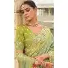 Light Olive Green Tissue Silk Embroidery Butti Work Wedding Wear Plus Size Saree - 11615202162
