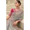 Grey Tissue Silk Embroidery Butti Work Wedding Wear Plus Size Saree - 11615202165