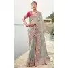 Grey Tissue Silk Embroidery Butti Work Wedding Wear Plus Size Saree - 11615202165