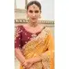 Mustard Tissue Silk Embroidery Butti Work Wedding Wear Plus Size Saree - 11615202166