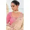 Cream Tissue Silk Embroidery Butti Work Wedding Wear Plus Size Saree - 11615202167
