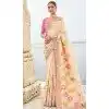 Cream Tissue Silk Embroidery Butti Work Wedding Wear Plus Size Saree - 11615202167