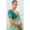 Mint Green Tissue Silk Embroidery Butti Work Wedding Wear Plus Size Saree - 11615202168