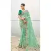 Mint Green Tissue Silk Embroidery Butti Work Wedding Wear Plus Size Saree - 11615202168