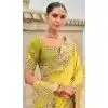 Yellow Tissue Silk Embroidery Butti Work Wedding Wear Plus Size Saree - 11615202170