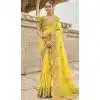 Yellow Tissue Silk Embroidery Butti Work Wedding Wear Plus Size Saree - 11615202170