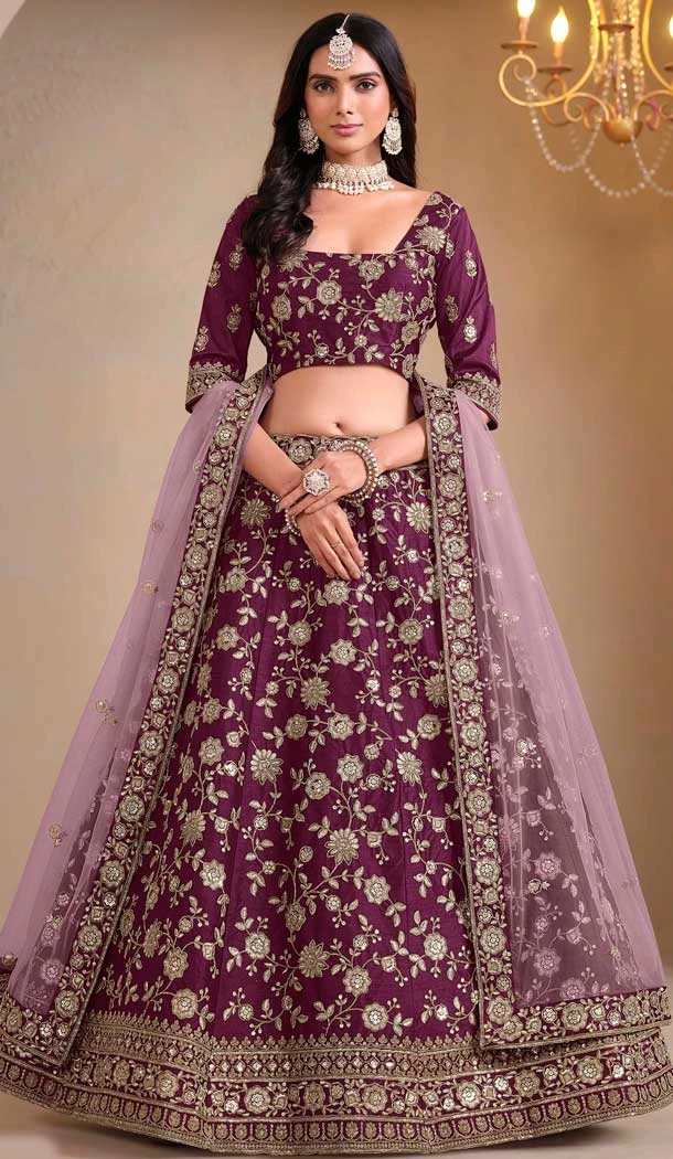 Art Silk Embroidered Designer Wear Lehenga Choli In Burgundy - 11616202173