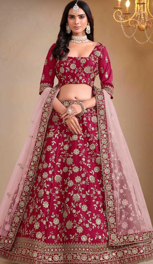 Art Silk Embroidered Designer Wear Lehenga Choli In Rani Pink - 11616202175