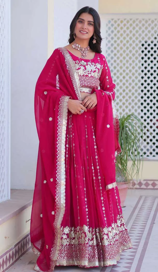 Pink Fox Georgette Embroidery Work Party Wear Lehenga Choli - 11623202197