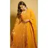 Mustard Faux Blooming Embroidered Plus Size Anarkali Suit - 11629202226