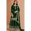 Green Faux Georgette Embroidered Pakistani Style Plus Size Palazzo Salwar Suit - 11581201803