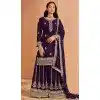 Purple Faux Georgette Embroidered Pakistani Style Plus Size Palazzo Salwar Suit - 11581201804