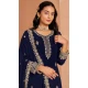 Navy Blue Faux Georgette Embroidered Pakistani Style Palazzo Salwar Suit - 11581201805
