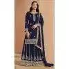 Navy Blue Faux Georgette Embroidered Pakistani Style Plus Size Palazzo Salwar Suit - 11581201805
