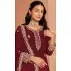 Maroon Faux Georgette Embroidered Pakistani Style Plus Size Palazzo Salwar Suit - 11581201806