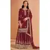 Maroon Faux Georgette Embroidered Pakistani Style Plus Size Palazzo Salwar Suit - 11581201806
