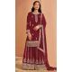 Maroon Faux Georgette Embroidered Pakistani Style Palazzo Salwar Suit - 11581201806