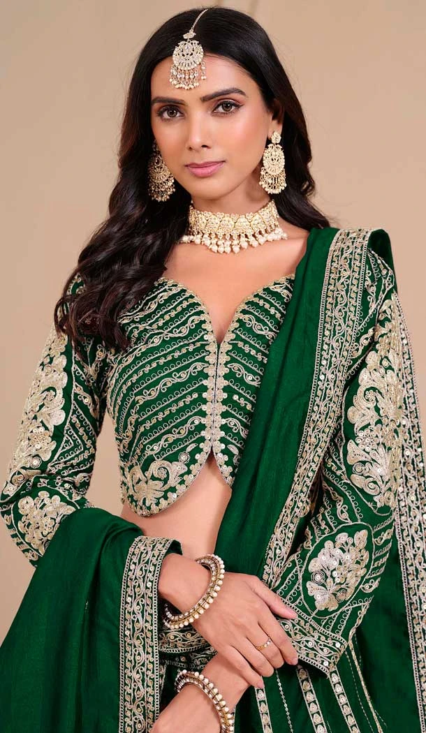 Art Silk Embroidery Work Designer Wear Lehenga Choli In Green - 11582201807