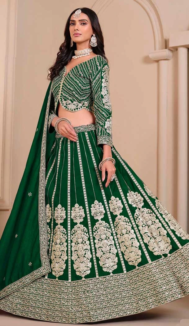 Art Silk Embroidery Work Designer Wear Lehenga Choli In Green - 11582201807