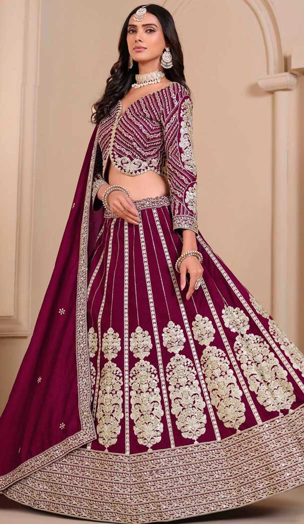 Art Silk Embroidery Work Designer Wear Lehenga Choli In Wine - 11582201808