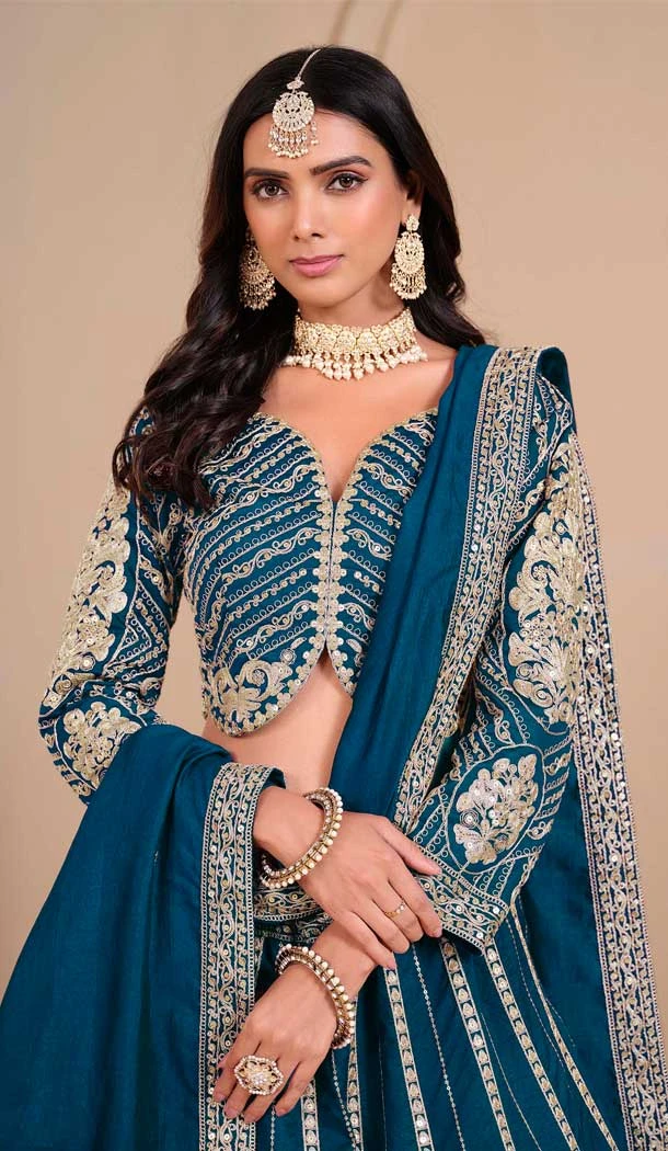 Art Silk Embroidery Work Designer Wear Lehenga Choli In Morpeach - 11582201809