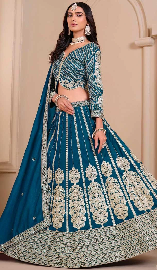 Art Silk Embroidery Work Designer Wear Lehenga Choli In Morpeach - 11582201809