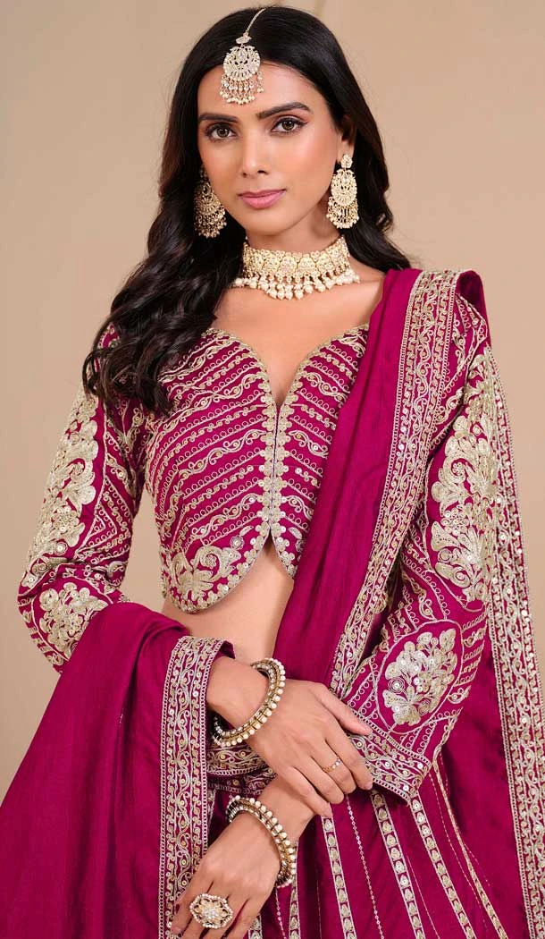 Art Silk Embroidery Work Designer Wear Lehenga Choli In Rani Pink - 11582201810