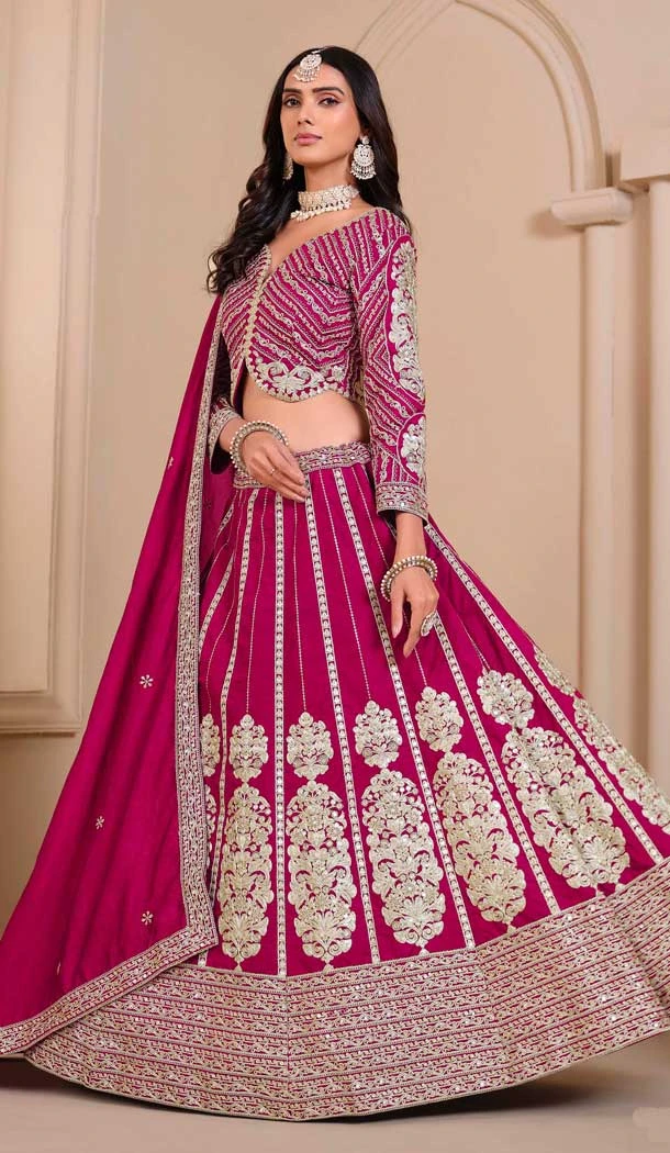 Art Silk Embroidery Work Designer Wear Lehenga Choli In Rani Pink - 11582201810