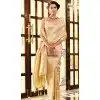 Gold Cream Kanchivaram Silk Zari Weaving Work Party Wear Plus Size Saree - 11626202209