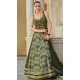Mehendi Green Smooth Silk Foil Print Work Wedding Wear Gown With Dupatta - 11627202214